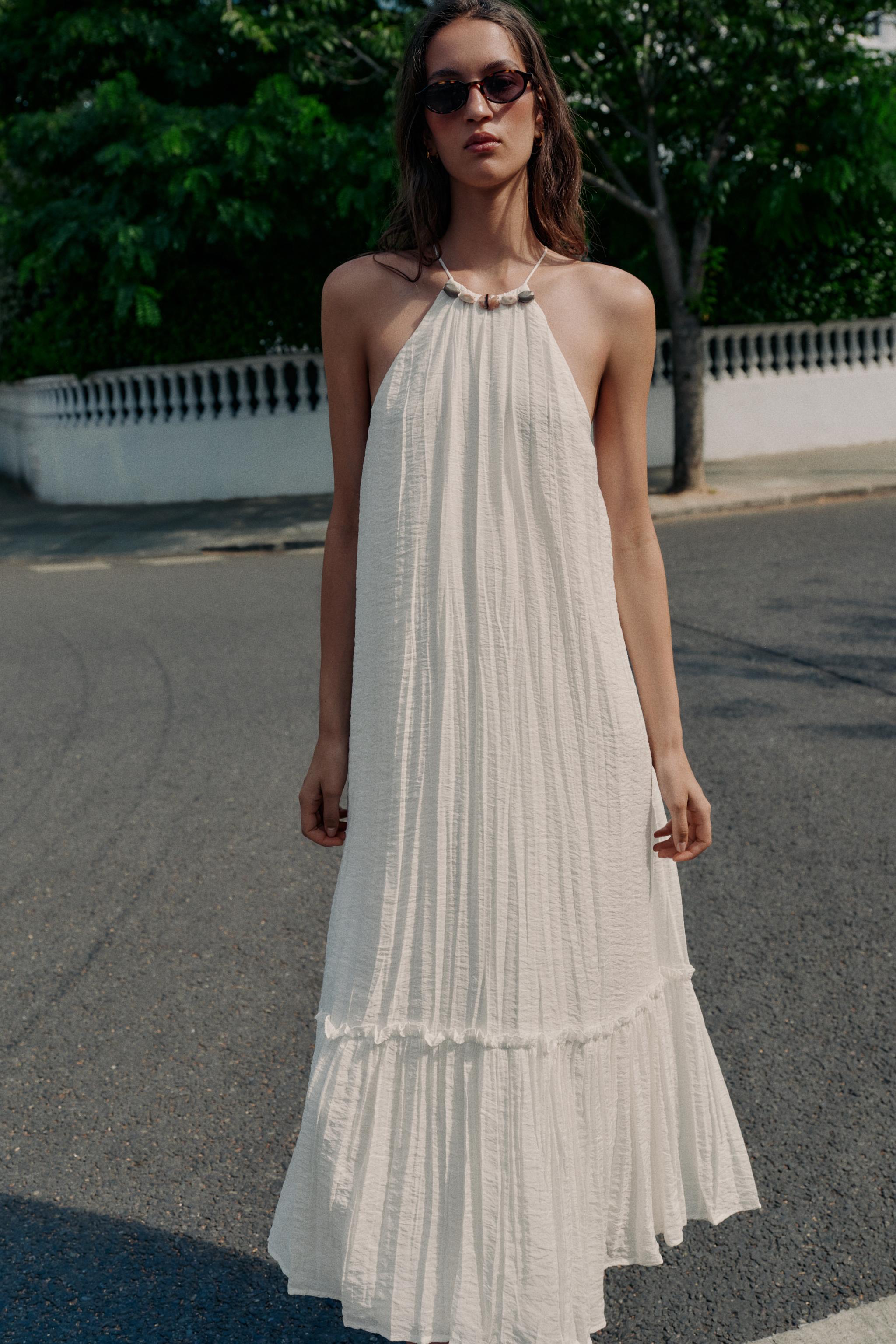 BEADED WRINKLE-EFFECT MIDI DRESS